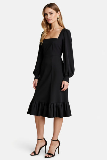 Black A Line Work Dress with Long Sleeves